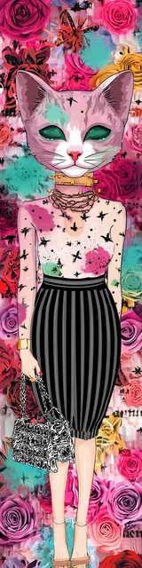 Cat bookmarks design of a cat wearing a vertical striped pencil skirt